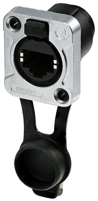 RJ45 D Size Panel Mount Socket, Feedthrough Connector, Chrome