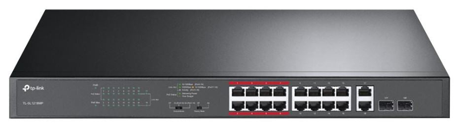 16 Port Fast Ethernet & 2 Port Gigabit Unmanaged PoE Switch