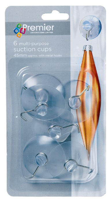 43mm Suction Cups with Metal Hook and Slot, Pack of 6