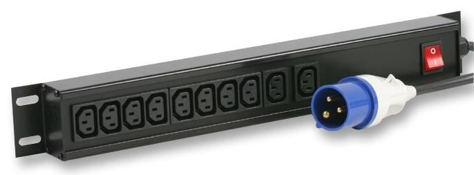 10 Way IEC C13 PDU with 16A Commando Plug - Vertical Rack Mount