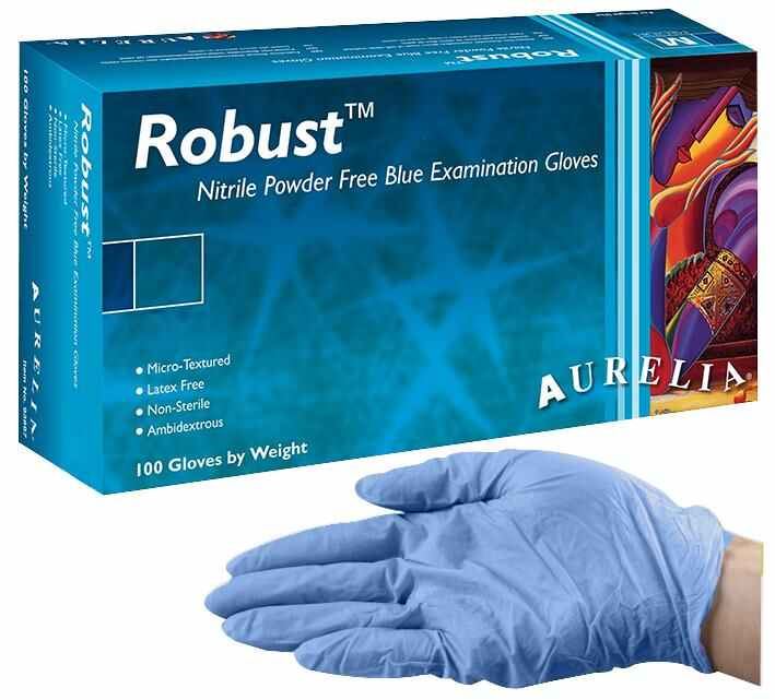 AURELIA Robust Strong Blue Powder Free Nitrile Disposable Gloves XL 100 Pack