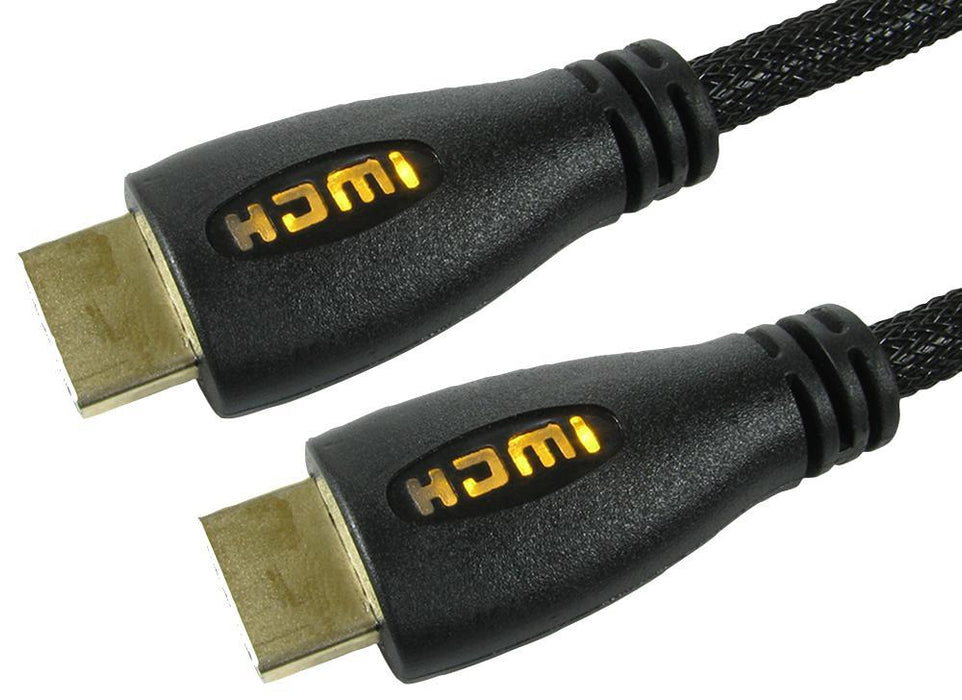 High Speed HDMI Lead Male to Male Yellow LED Display Braided