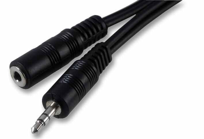 3.5mm Stereo Jack Plug to Socket Lead Black