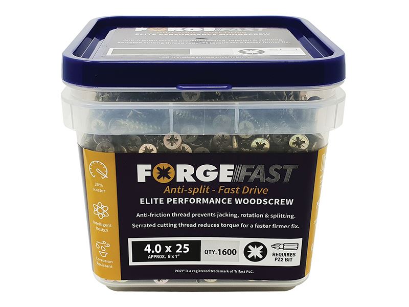 ForgeFast Pozi Compatible Wood Screws, Tub