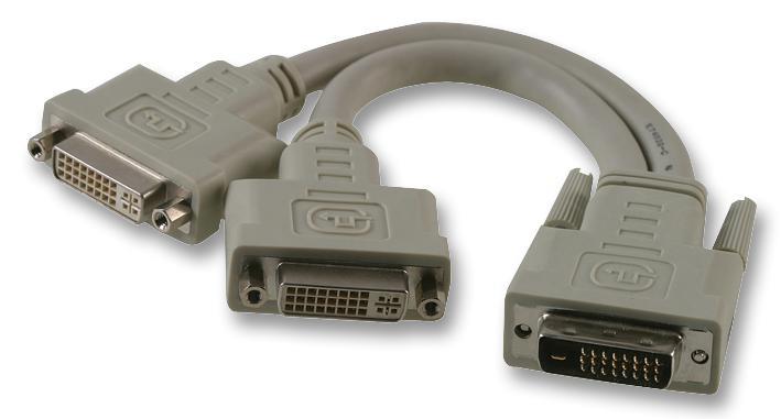 DVI-D Male to 2x DVI Female Lead, 115mm Grey