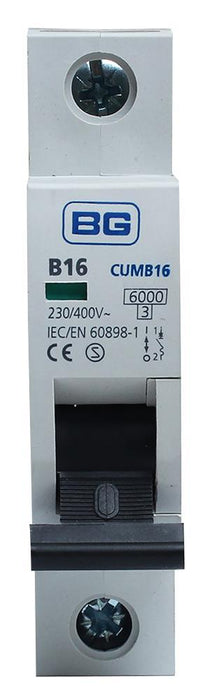 16A Single Pole MCB, B Curve, 6kA