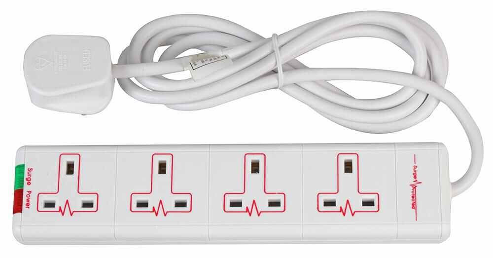 JOJO - 4 Way 2m 13A Extension Lead with Surge Protection + Neon