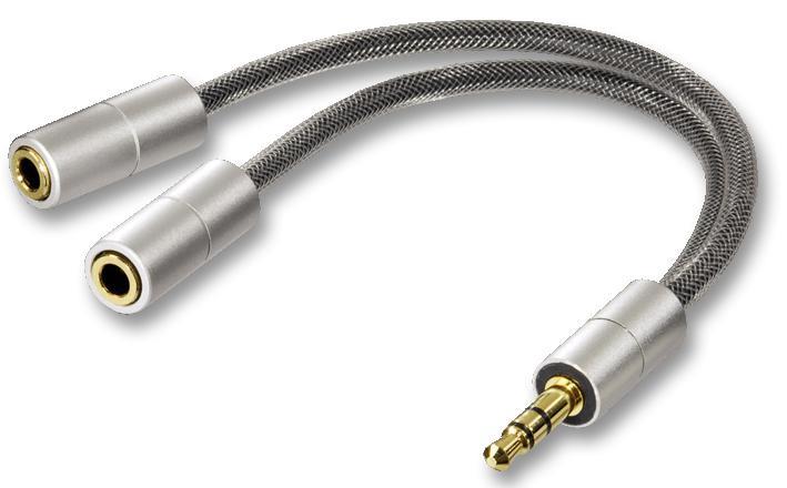 3.5mm Stereo Jack Plug to 2x Sockets Splitter, Grey