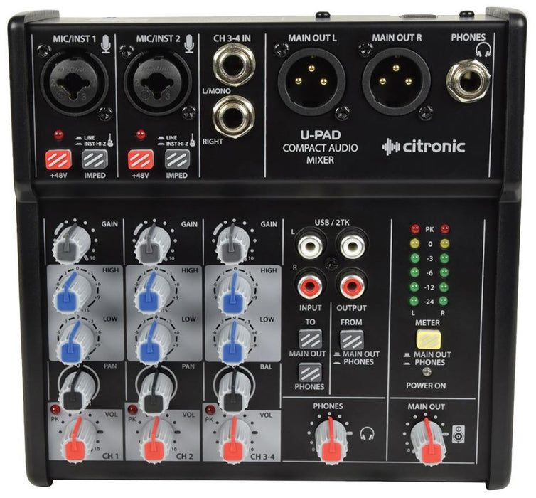 4-Channel Compact Mixing Desk, USB Interface