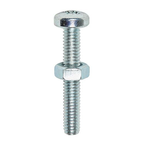 Machine Screws - PZ2 / PZ3 - Pan & Hex Nuts - Zinc. Various Sizes