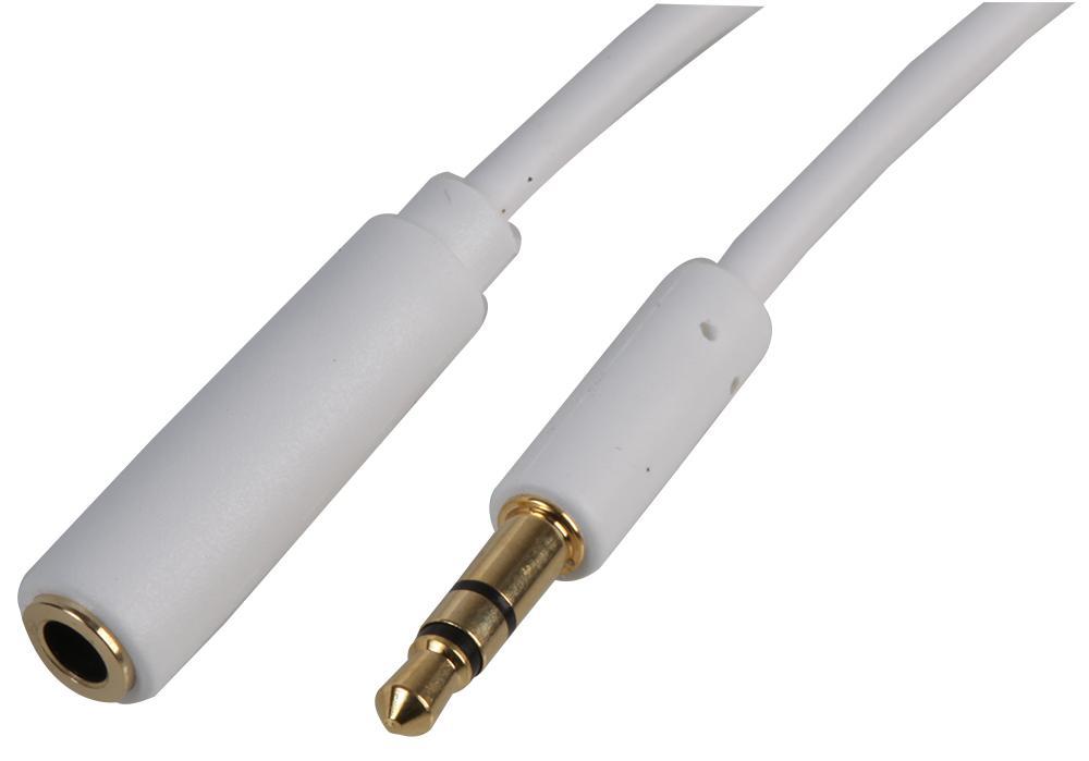 3.5mm Stereo Jack Slim Extension Lead, 10m White