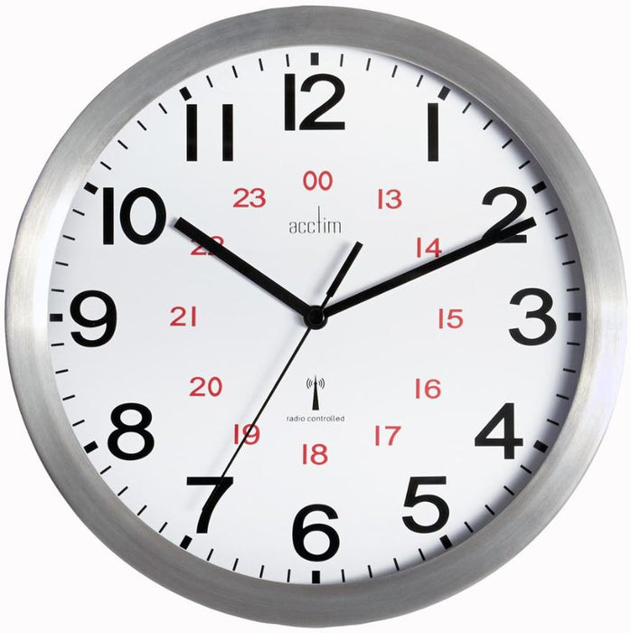 Radio Controlled Wall Clock - Brushed Aluminium