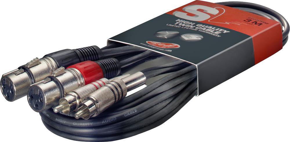 Twin RCA Male to Twin XLR Female Lead 3m Black