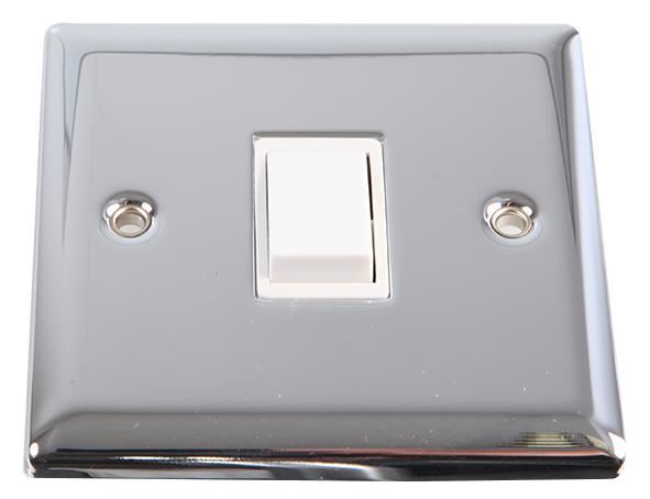 VOLEX 1 Gang 2 Way 10AX Angled Edge Light Switch, Polished Chrome / White