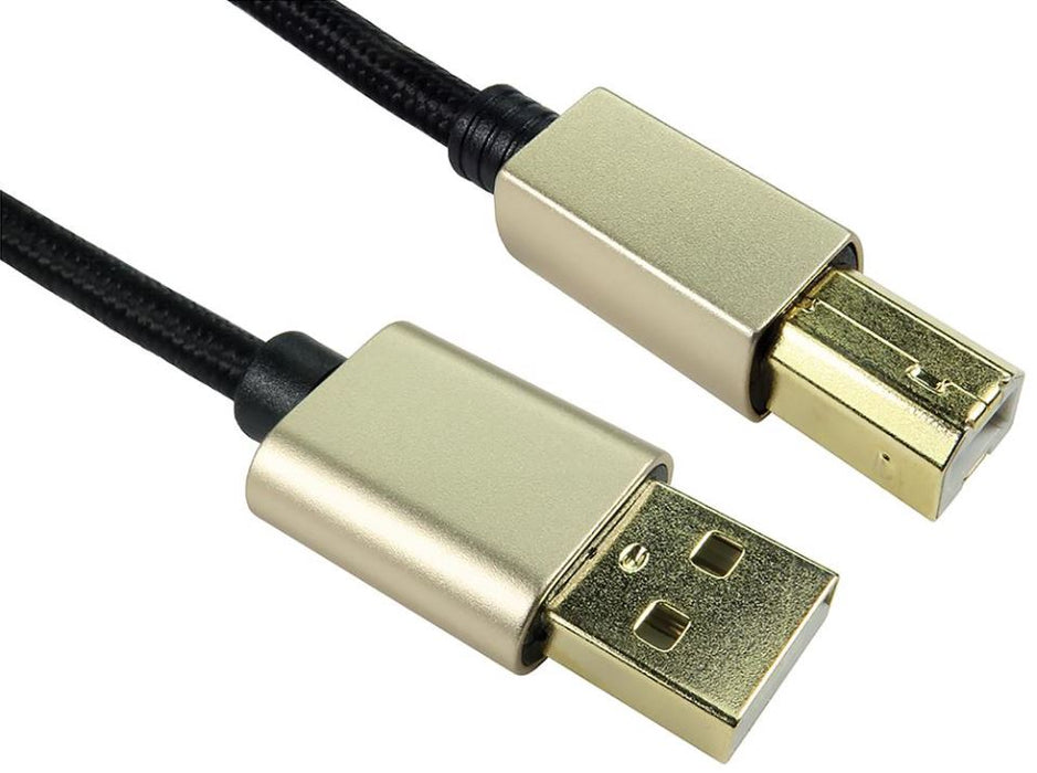 Braided USB 2.0 A Plug to B Plug Lead, 1.8m