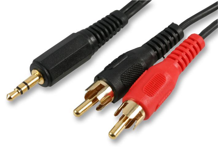 3.5mm Stereo Jack Plug to 2x Phono (RCA) Plugs Lead, 15m Black