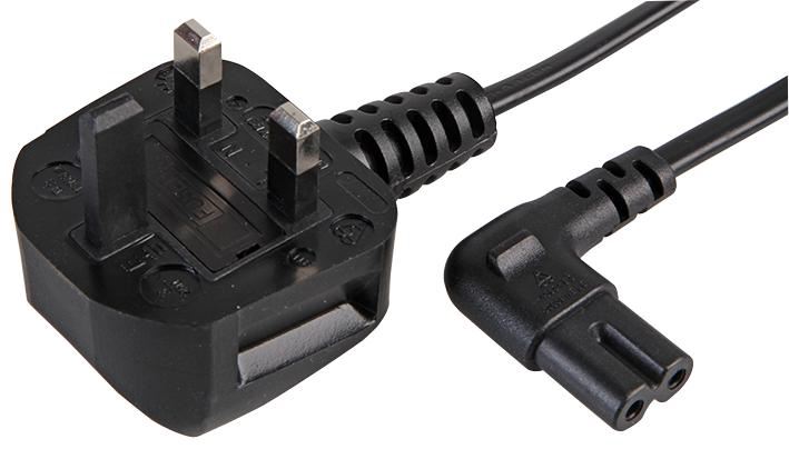 13A UK Plug to Right Angled Figure 8 (C7) Mains Lead