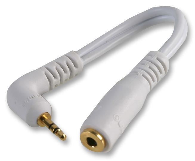 90 Right Angled Stereo Jack Plug to Socket Adaptor, 63mm White�