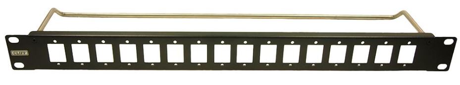 16 Port 1U Slim Panel with Cable Bar, M3 Holes