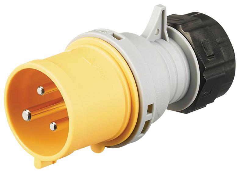 32A 130V Cable Mount CEE Plug 2P+E Yellow