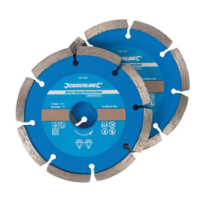 Mortar Raking Diamond Blade 2pk - 115 x 22.23mm Segmented Rim