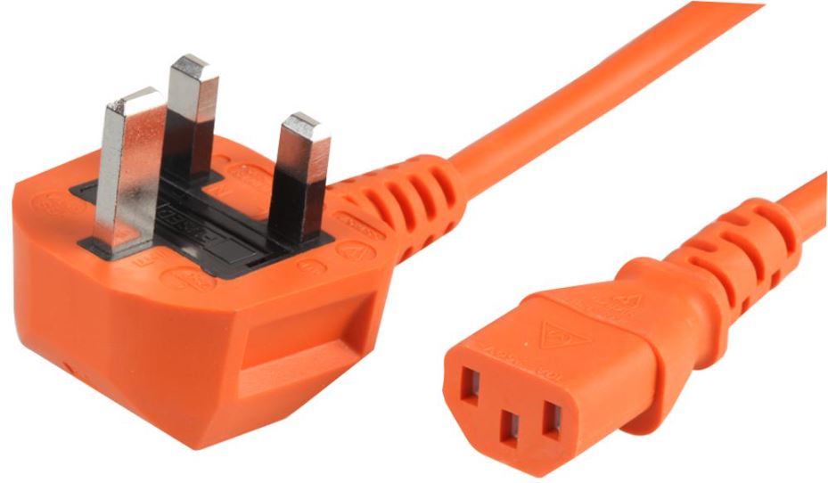 13A UK Plug 5A to C13 Mains Lead, 1.00mm Orange 3m