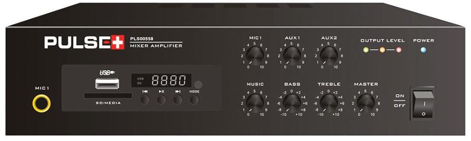 PLUS - 60W Compact 100V Line Desktop PA Mixer Amplifier with MP3 Player and Bluetooth