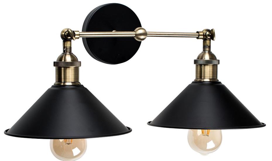 Colonial Twin Wall Light, E27, Black