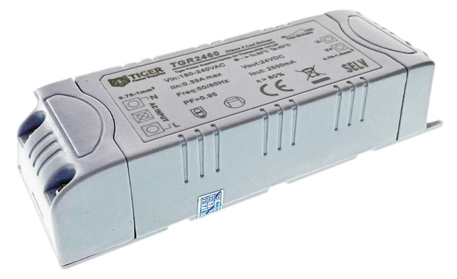 24V, 2.5A, 60W, Constant Voltage LED Driver, Dimmable
