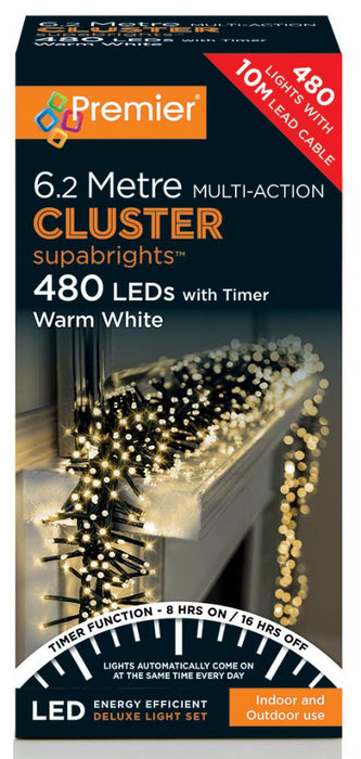 Multi Action Warm White Cluster Christmas Lights with Timer