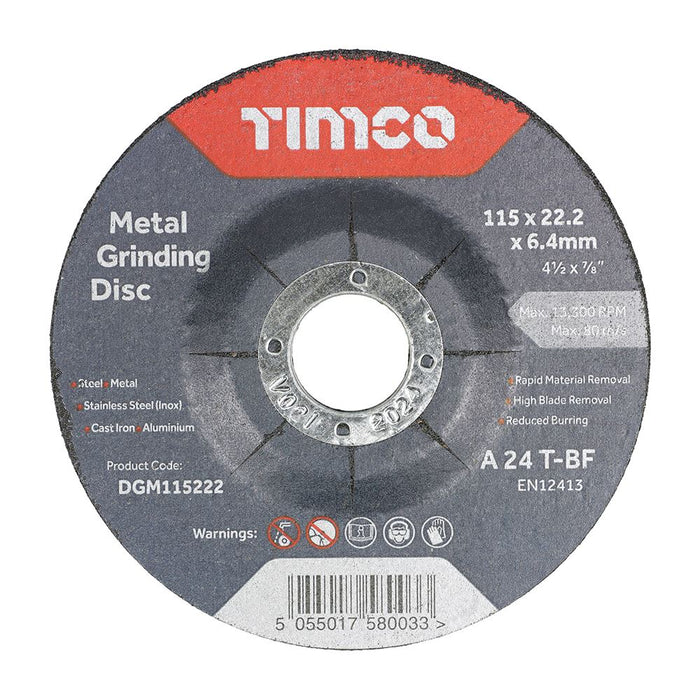 Bonded Abrasive Disc - For Grinding (Size 115 x 22.2 x 6.4 - 25 Pieces)
