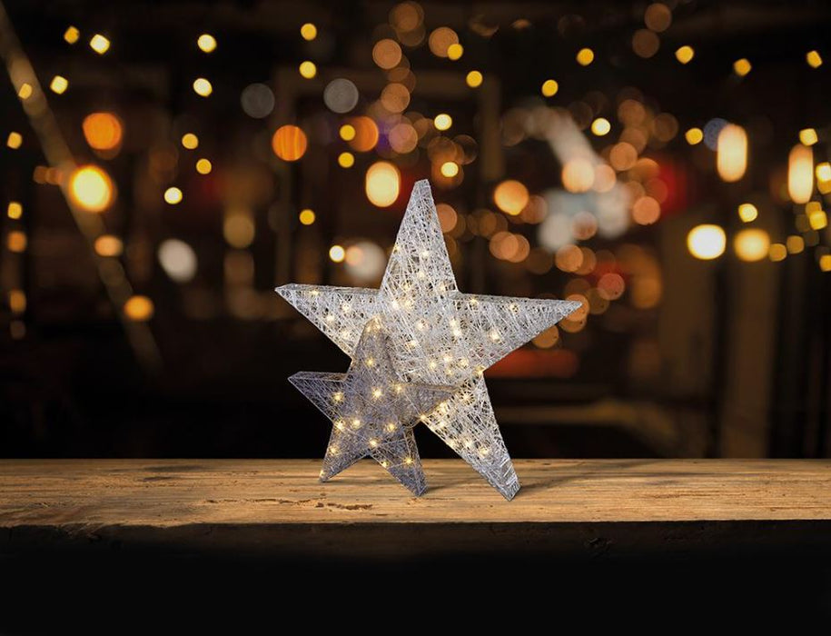 31cm Double Layer Light Up Star Decoration - Silver