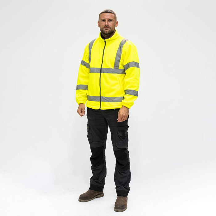 Hi-Visibility Yellow Fleece Jacket With Reflective Bands - Each. All Sizes