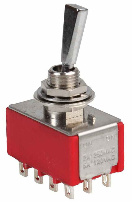 Panel Mount Flat Toggle Switch, 4PDT, On-On, 5A, Silver Contacts