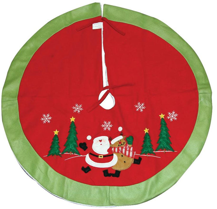 90cm Red Christmas Tree Skirt with Santa and Reindeer