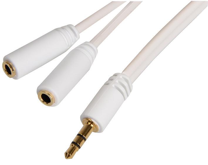3.5mm Stereo Jack Plug to 2x Sockets Extension Lead - White