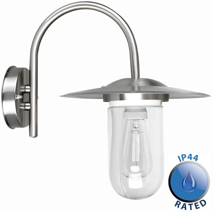 Lancaster 60W Swan Neck Wall Lantern, Stainless Steel IP44