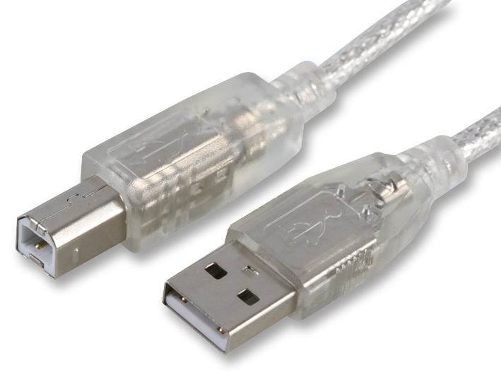 USB 2.0 A Plug to B Plug Cable Transparent