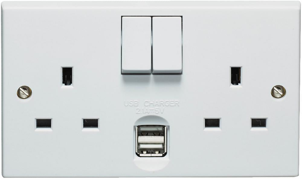 2 Gang Switched Socket with 2x USB Charging Ports