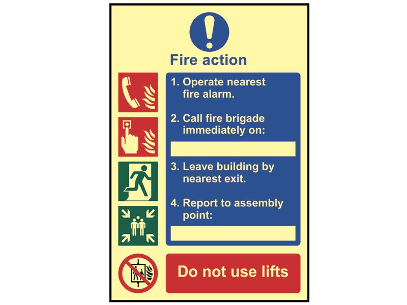 Fire Action Procedure - Photoluminescent Sign 200 x 300mm