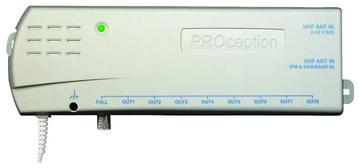 8-Way VHF/UHF TV Aerial Amplifier 2 Inputs 8 Outputs Mains Powered