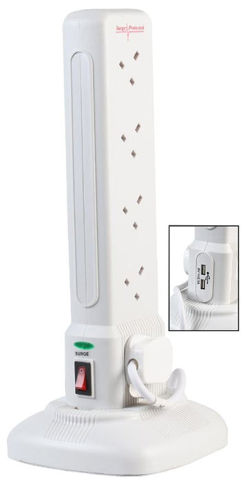 10 Way Surge Protected Switched Tower Extension Lead with USB