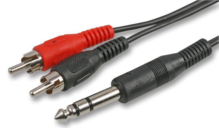 6.35mm (1/4") Stereo Jack Plug to 2x Phono (RCA) Plugs Lead, 150mm