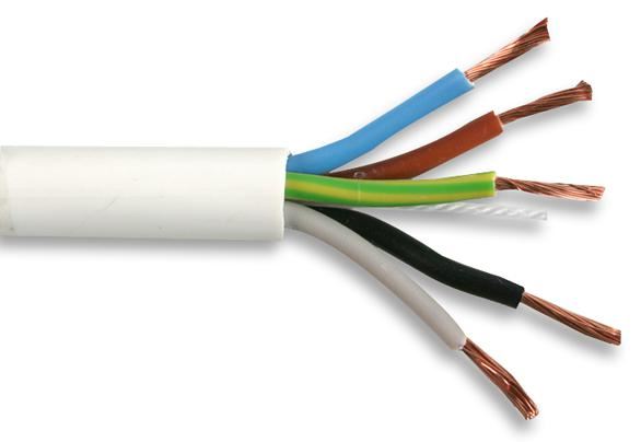 3185Y 5-Core Mains Cable, 0.75mm, 6A, White, 5m