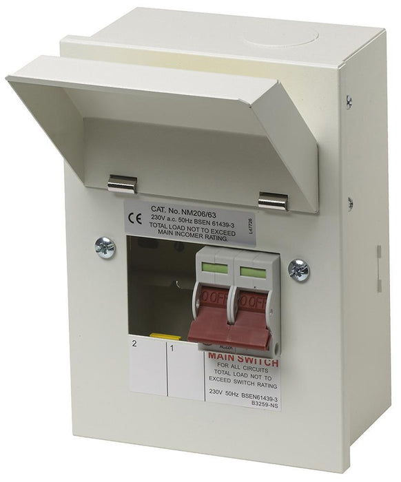 2-Way Metal Consumer Unit, 63A Main Switch