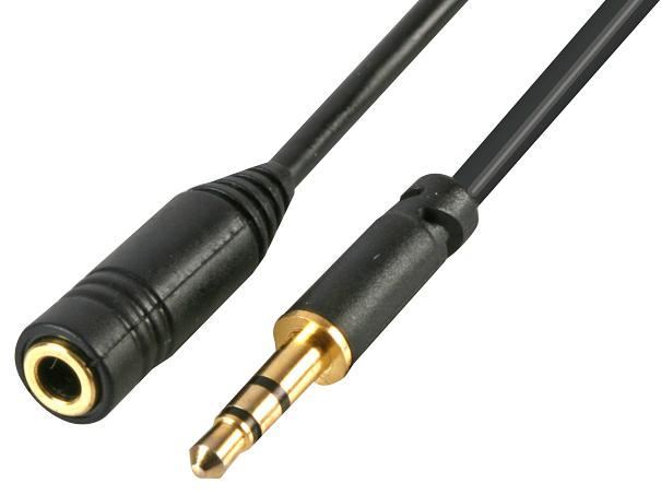 3.5mm Slim Stereo Jack Plug to 3.5mm Socket Lead, 1.5m Black