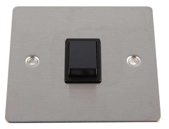 VOLEX Flat Plate 10AX Light Switch Brushed Stainless Steel / Black