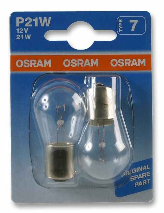 OSRAM - 12V 21W P21W BA15s Car Side / Tail Light Bulb (Twin Pack)