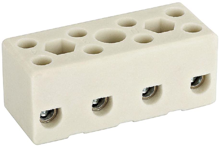 Ceramic High Temperature Terminal Block, 4-Pole, 10 - 20AWG, 750V AC, 41A