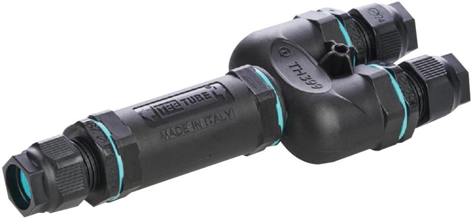 Inline Cable Joint, Teetube, 3 + 3-Pole, 3 Entries, 250V AC, 32A, IP68